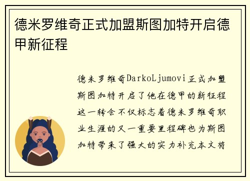 德米罗维奇正式加盟斯图加特开启德甲新征程 德米罗维奇正式加盟斯图加特开启德甲新征程